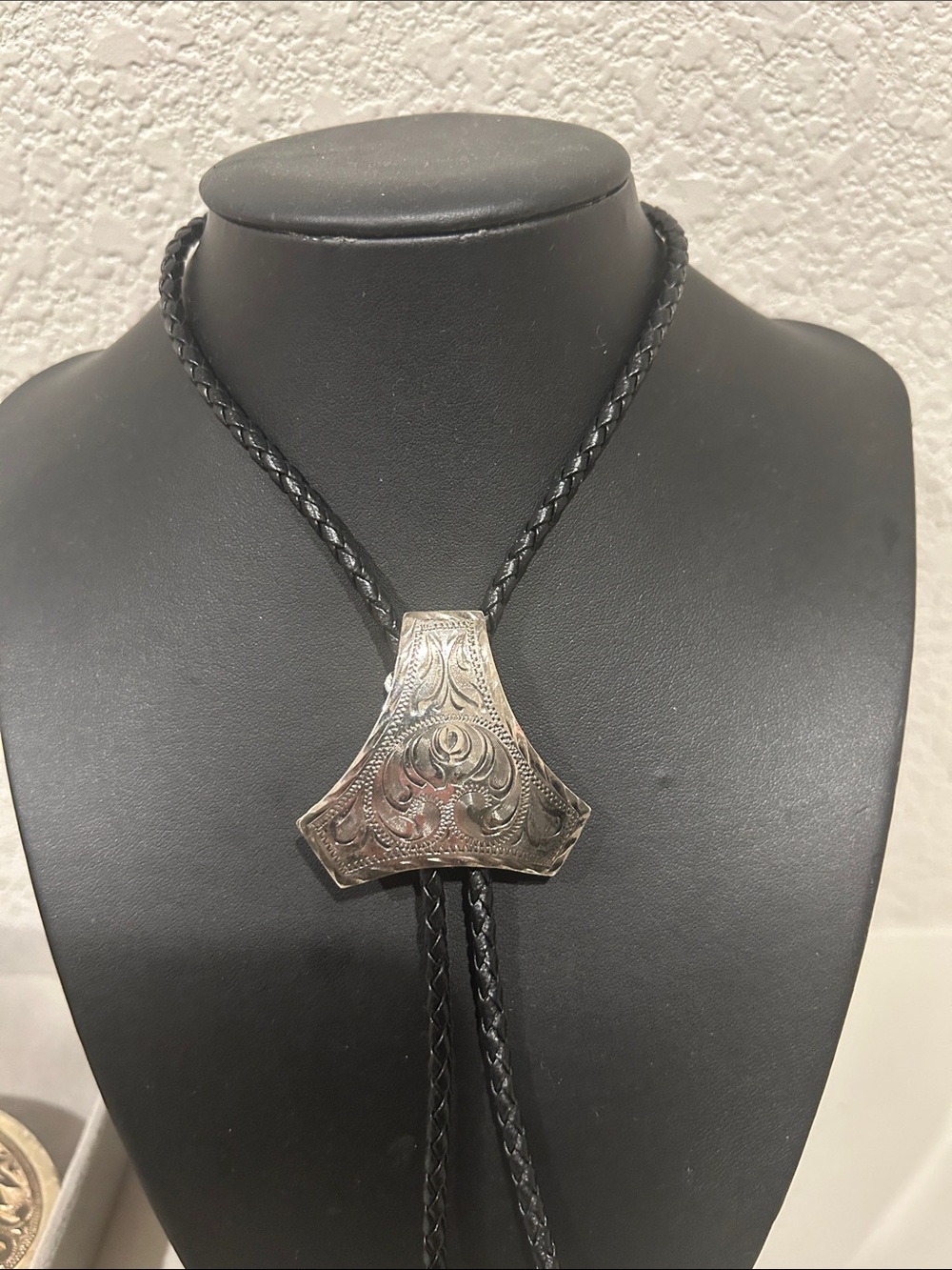 Vintage Western Producer’s Women’s 
 Floral Bolo Tie with Black Braided Cord